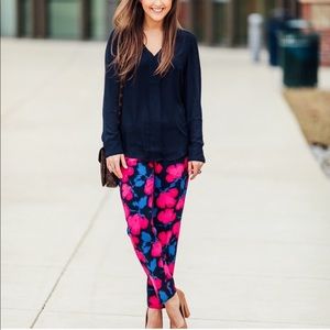 Banana Republic Navy Blouse and Pink Floral Pants